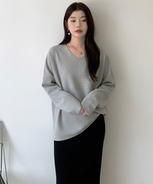 Tシャツ/カットソー（グレー/灰色系・Vネック）ファッション通販