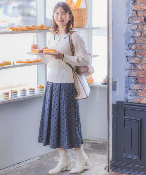 ITS'DEMO（イッツデモ）の「【手洗い可】フロッキードットスカート（スカート・レディース・ブラック系/ブラウン系その他2/チャコール・00）」の5枚目の写真