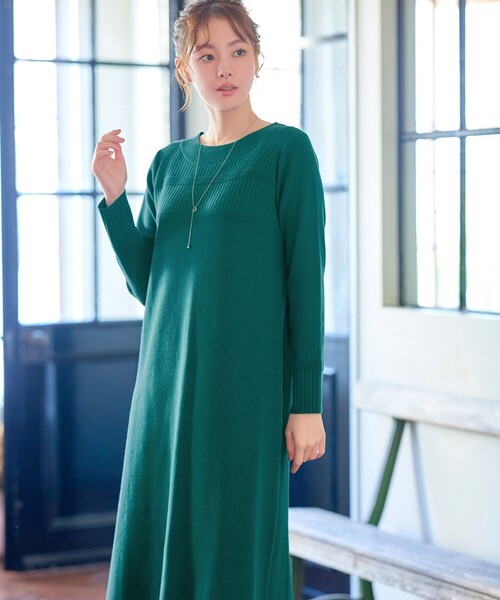 リブ切替デザインニットワンピース（ワンピース）｜Tiaclasse（ティア