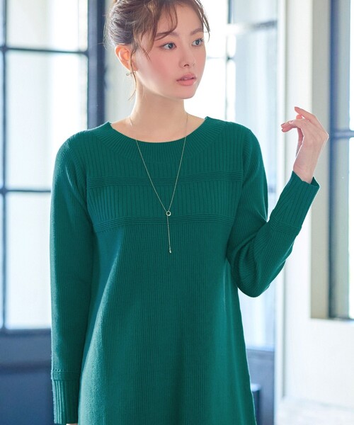 リブ切替デザインニットワンピース（ワンピース）｜Tiaclasse（ティア