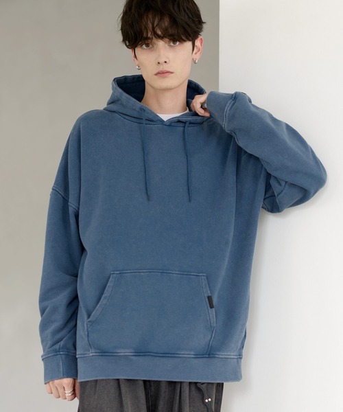 ETELIO（エテリオ）の「ヴィンテージ加工PUピスデザインスウェットプルパーカー（パーカー・メンズ・ワイン/ブラック/ブルー/グレー/ブラウン・S/M/L/XL）」の4枚目の写真