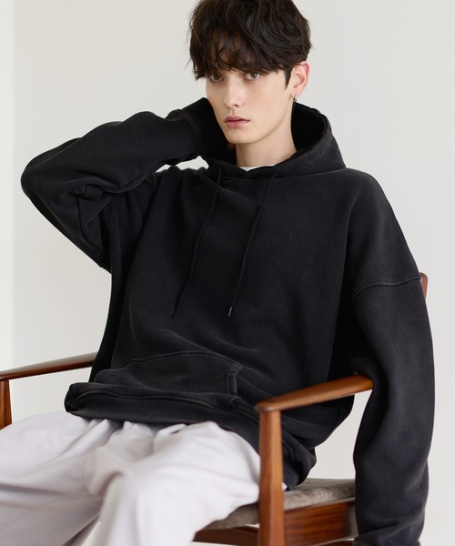 ETELIO（エテリオ）の「ヴィンテージ加工PUピスデザインスウェットプルパーカー（パーカー・メンズ・ワイン/ブラック/ブルー/グレー/ブラウン・S/M/L/XL）」の9枚目の写真