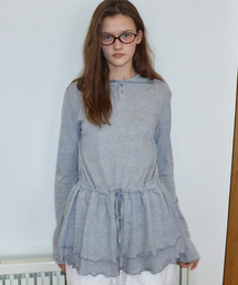 RONRON（ロンロン）の「ドローストリングフリルレイヤードロングスリーブフーディードレス グレー（ワンピース）」