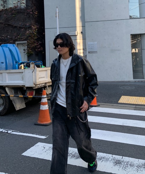 lilful(リルフル)の「オーバーサイズPUレザースタンドネックジャケット(ライダースジャケット・メンズ・ブラック・F)」の16枚目の写真