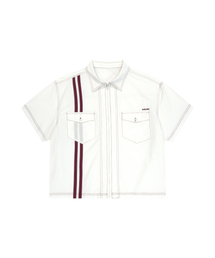 2-Lined Zip-Up Half Shirts (White)