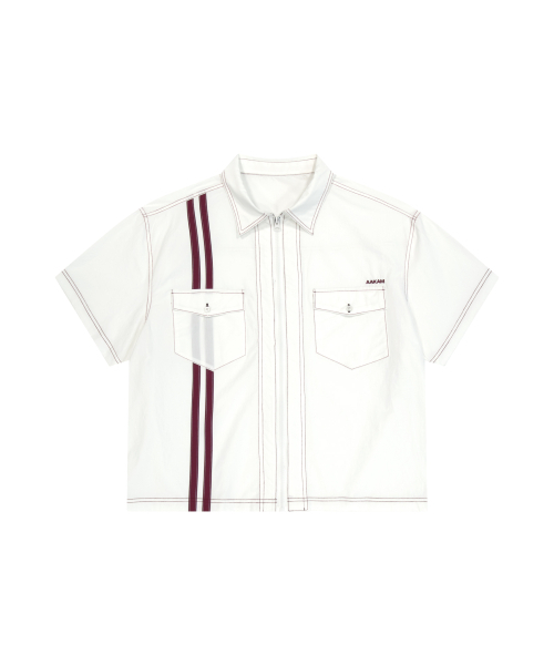 2-Lined Zip-Up Half Shirts (White)