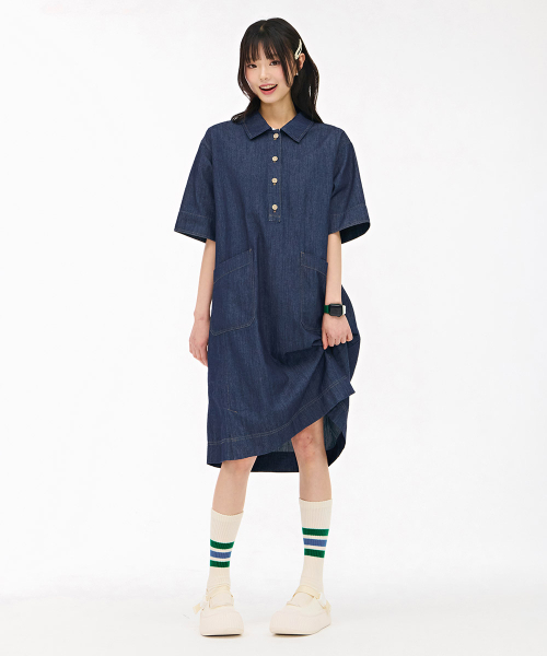 CHASECULT(チェイスカルト)の「女性デニムシャツカラーワンピース - ネイビー(ワンピース・レディース・ネイビー・FRE)」の2枚目の写真