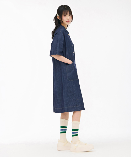 CHASECULT(チェイスカルト)の「女性デニムシャツカラーワンピース - ネイビー(ワンピース・レディース・ネイビー・FRE)」の3枚目の写真