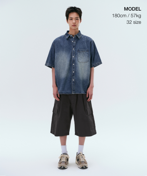 MUSINSA STANDARD（ムシンサスタンダード）の「ワンタックカーゴバミューダパンツ [ダークグレー]（その他パンツ・メンズ・その他・30/31/33/26/27/28/40/38/42/36/34/32/29）」の2枚目の写真
