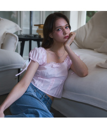 Ribbon Pintuck Crop Blouse [Pink]