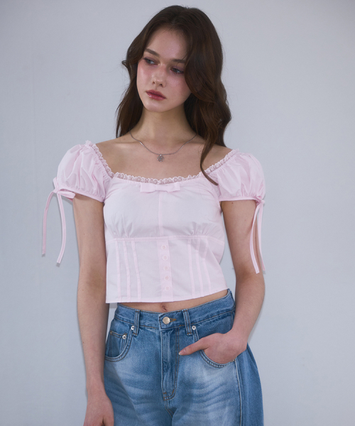 ROSEFRANTZ（ロゼフランツ）の「Ribbon Pintuck Crop Blouse [Pink]（シャツ/ブラウス・レディース・PINK・SMALL/MEDIUM）」の3枚目の写真