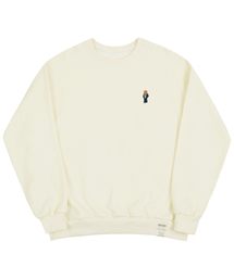 [UNISEX]タトゥードッグ刺繍フェリートマンツーマン_クリーム
