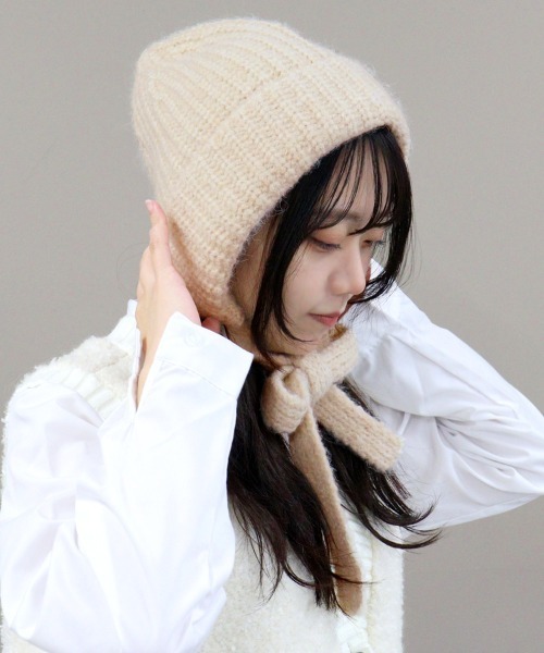 DONOBAN（ドノバン）の「ローゲージボンネット型ニット帽（ニットキャップ/ビーニー・レディース・ナチュラル/チャコール・ONE）」の2枚目の写真