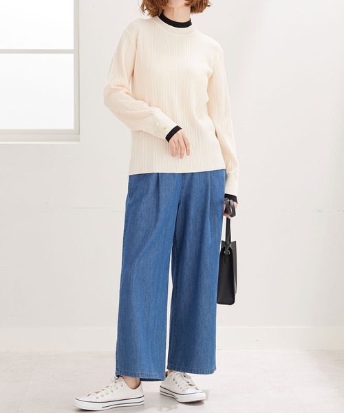 BELLUNA PLUS(ベルーナ)の「衿&袖配色リブニットプルオーバー(ニット/セーター・レディース・グレー系/ホワイト系/ブラック系・MEDIUM/X-LARGE/LARGE)」の5枚目の写真