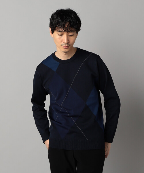 COMME CA MEN（コムサメン）の「アーガイル柄 クルーネックニット（ニット/セーター・メンズ・ブラック/ネイビー/ライトグレー・M/L）」の3枚目の写真