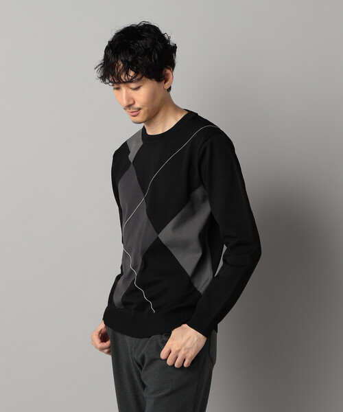 COMME CA MEN（コムサメン）の「アーガイル柄 クルーネックニット（ニット/セーター・メンズ・ブラック/ネイビー/ライトグレー・M/L）」の4枚目の写真
