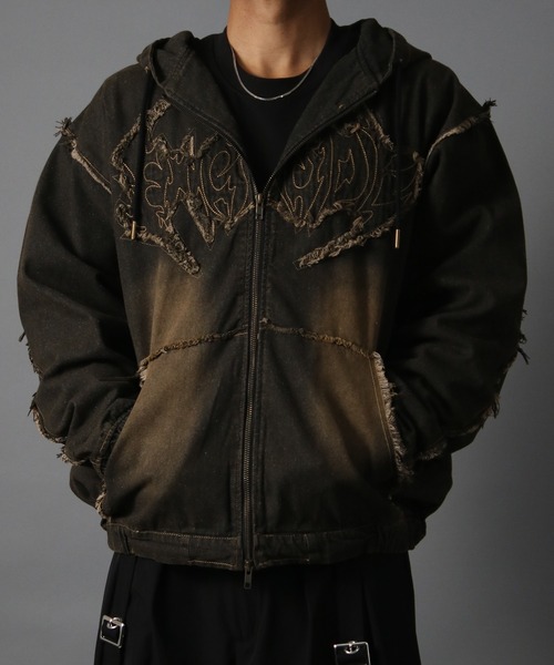 NYS】トライバル刺繍 ヴィンテージ フリンジ デニムダブルジップ