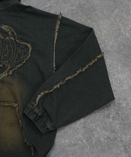 NYLAUS（ナイラス）の「【NYS】トライバル刺繍 ヴィンテージ フリンジ デニムダブルジップパーカー ZIPパーカー（パーカー・メンズ・ブルー/ブラック・M/L）」の15枚目の写真