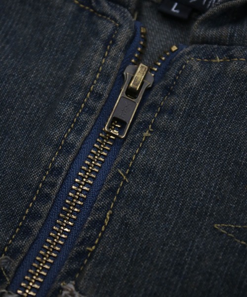 NYLAUS（ナイラス）の「【NYS】トライバル刺繍 ヴィンテージ フリンジ デニムダブルジップパーカー ZIPパーカー（パーカー・メンズ・ブルー/ブラック・M/L）」の10枚目の写真