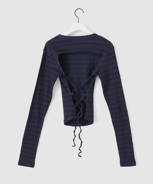 s/e/o（エスイーオー）の「【Geek Office / ギークオフィス】s/e/o / エスイーオー OPEN BACK STRIPE TOP（Tシャツ/カットソー・レディース・ネイビー・FREE）」の11枚目の写真