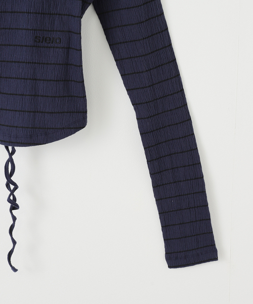 s/e/o（エスイーオー）の「【Geek Office / ギークオフィス】s/e/o / エスイーオー OPEN BACK STRIPE TOP（Tシャツ/カットソー・レディース・ネイビー・FREE）」の12枚目の写真