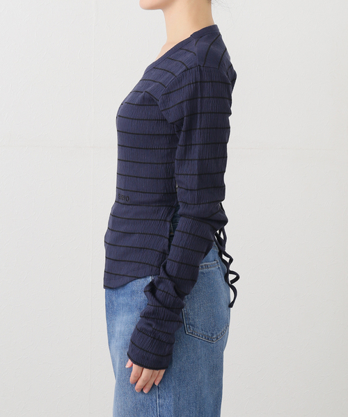 s/e/o（エスイーオー）の「【Geek Office / ギークオフィス】s/e/o / エスイーオー OPEN BACK STRIPE TOP（Tシャツ/カットソー・レディース・ネイビー・FREE）」の6枚目の写真