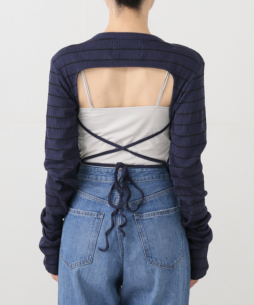 s/e/o（エスイーオー）の「【Geek Office / ギークオフィス】s/e/o / エスイーオー OPEN BACK STRIPE TOP（Tシャツ/カットソー・レディース・ネイビー・FREE）」の7枚目の写真