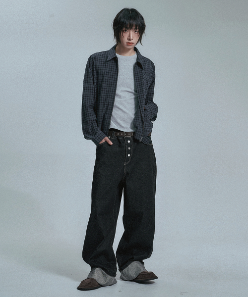 MOO(エムオーオー)の「クロップチェックシャツジャケット - ネイビー(シャツ/ブラウス・メンズ・ネイビー・MEDIUM/LARGE)」の2枚目の写真
