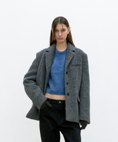 Hairy Alpaca Three-Button Blazer (Melange Charcoal)