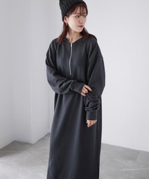 ハーフジップ2WAY裏毛スウェットワンピース
