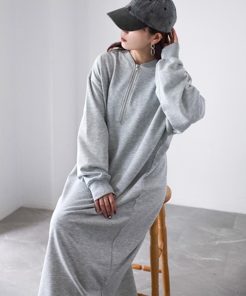 Riberry(リベリー)の「ハーフジップ2WAY裏毛スウェットワンピース(ワンピース・レディース・チャコールグレー/杢グレー・FREE)」の19枚目の写真