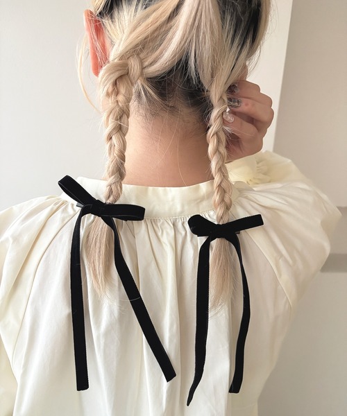 kutir（クティール）の「kutirlune／【2P】ベロアリボンピン（ヘアピン・レディース・ブラック/ボルドー・FREE）」の2枚目の写真