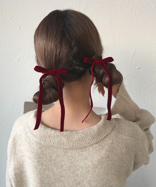 kutir（クティール）の「kutirlune／【2P】ベロアリボンピン（ヘアピン・レディース・ブラック/ボルドー・FREE）」の7枚目の写真