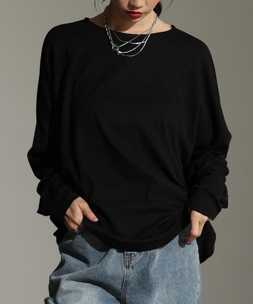 Sawa a la mode(サワアラモード)の「ドルマンスリーブカットソー(Tシャツ/カットソー・レディース・ブルー/ブラック/オートミール/ブラウン/グリーン・FREE)」の1枚目の写真