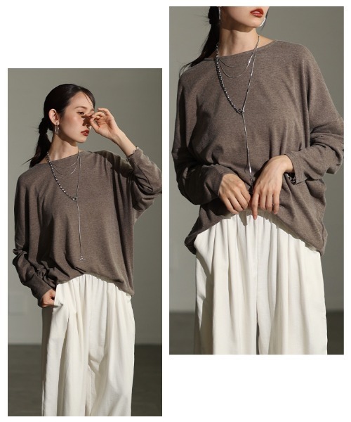 Sawa a la mode(サワアラモード)の「ドルマンスリーブカットソー(Tシャツ/カットソー・レディース・ブルー/ブラック/オートミール/ブラウン/グリーン・FREE)」の17枚目の写真