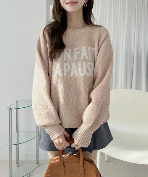 TREOVER（トレオーバー）の「ふわっと柔らかな起毛でチクチク感がなく肌当たりが良いジャガードロゴニットプルオーバー（ニット/セーター・レディース・ベージュ/グリーン/ブラック・FREE）」の11枚目の写真