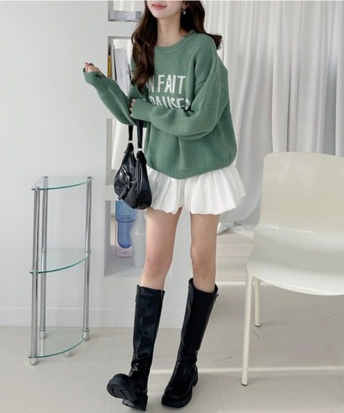 TREOVER（トレオーバー）の「ふわっと柔らかな起毛でチクチク感がなく肌当たりが良いジャガードロゴニットプルオーバー（ニット/セーター・レディース・ベージュ/グリーン/ブラック・FREE）」の18枚目の写真