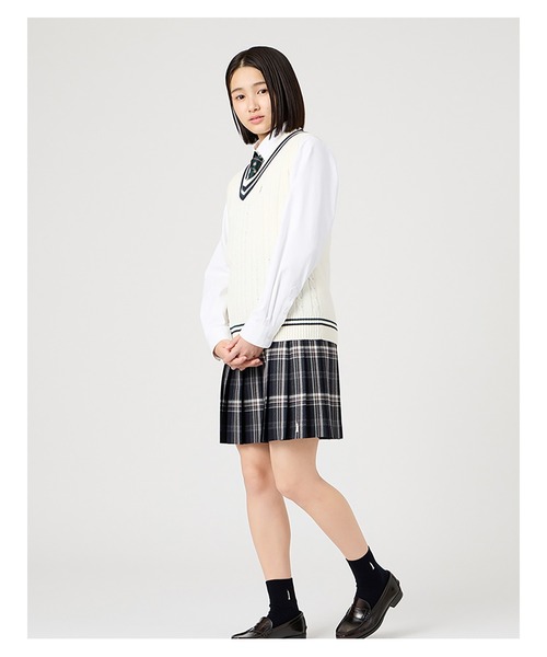 EASTBOY(イーストボーイ)の「ベスト ケーブル ライン入り 綿 7G 女子 制服 学生服 高校生 スクール (ベスト・キッズ・オフホワイト/ライトグレー/ネイビー・9号/13号/11号)」の12枚目の写真