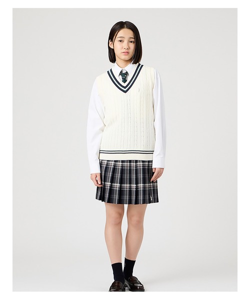 EASTBOY(イーストボーイ)の「ベスト ケーブル ライン入り 綿 7G 女子 制服 学生服 高校生 スクール (ベスト・キッズ・オフホワイト/ライトグレー/ネイビー・9号/13号/11号)」の11枚目の写真