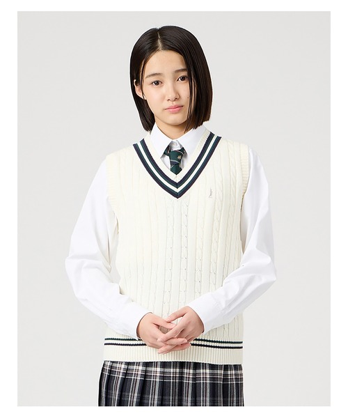 EASTBOY(イーストボーイ)の「ベスト ケーブル ライン入り 綿 7G 女子 制服 学生服 高校生 スクール (ベスト・キッズ・オフホワイト/ライトグレー/ネイビー・9号/13号/11号)」の10枚目の写真