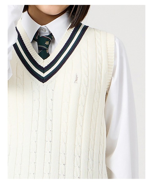 EASTBOY(イーストボーイ)の「ベスト ケーブル ライン入り 綿 7G 女子 制服 学生服 高校生 スクール (ベスト・キッズ・オフホワイト/ライトグレー/ネイビー・9号/13号/11号)」の9枚目の写真