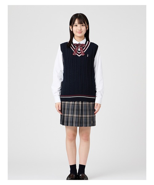 EASTBOY(イーストボーイ)の「ベスト ケーブル ライン入り 綿 7G 女子 制服 学生服 高校生 スクール (ベスト・キッズ・オフホワイト/ライトグレー/ネイビー・9号/13号/11号)」の17枚目の写真