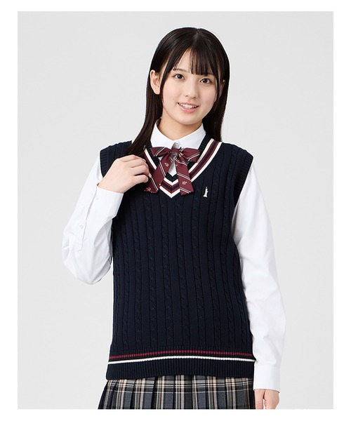 EASTBOY(イーストボーイ)の「ベスト ケーブル ライン入り 綿 7G 女子 制服 学生服 高校生 スクール (ベスト・キッズ・オフホワイト/ライトグレー/ネイビー・9号/13号/11号)」の16枚目の写真