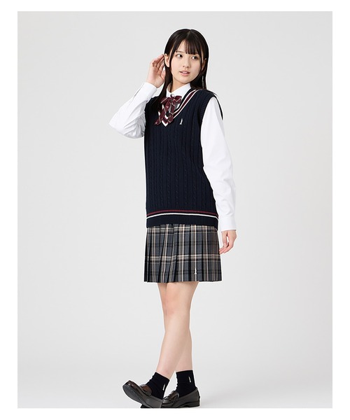 EASTBOY(イーストボーイ)の「ベスト ケーブル ライン入り 綿 7G 女子 制服 学生服 高校生 スクール (ベスト・キッズ・オフホワイト/ライトグレー/ネイビー・9号/13号/11号)」の18枚目の写真