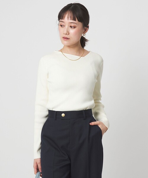 セール】＜1_OF MINE＞リブ アシンメトリー ネック プルオーバー