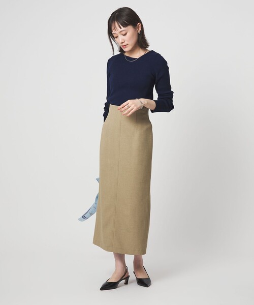 green label relaxing(グリーンレーベルリラクシング)の「<1_OF MINE>リブ アシンメトリー ネック プルオーバー ニット(ニット/セーター・レディース・ライトピンク/その他1/ネイビー/ホワイト・FREE)」の8枚目の写真