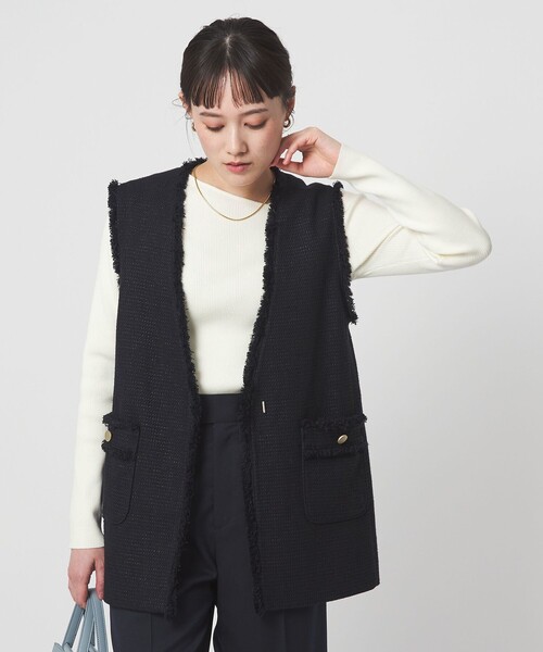 green label relaxing(グリーンレーベルリラクシング)の「<1_OF MINE>リブ アシンメトリー ネック プルオーバー ニット(ニット/セーター・レディース・ライトピンク/その他1/ネイビー/ホワイト・FREE)」の10枚目の写真