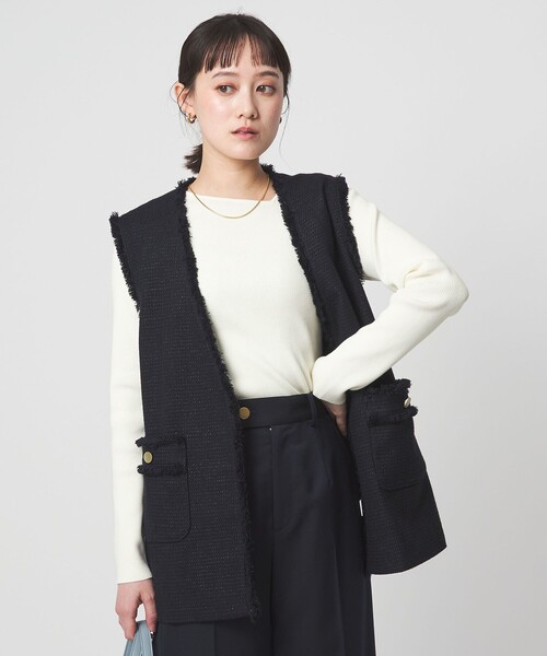 green label relaxing(グリーンレーベルリラクシング)の「<1_OF MINE>リブ アシンメトリー ネック プルオーバー ニット(ニット/セーター・レディース・ライトピンク/その他1/ネイビー/ホワイト・FREE)」の11枚目の写真