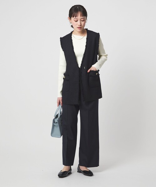 green label relaxing(グリーンレーベルリラクシング)の「<1_OF MINE>リブ アシンメトリー ネック プルオーバー ニット(ニット/セーター・レディース・ライトピンク/その他1/ネイビー/ホワイト・FREE)」の13枚目の写真