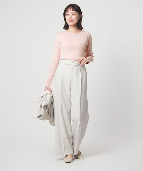 1_OF MINE＞リブ アシンメトリー ネック プルオーバー ニット（ニット